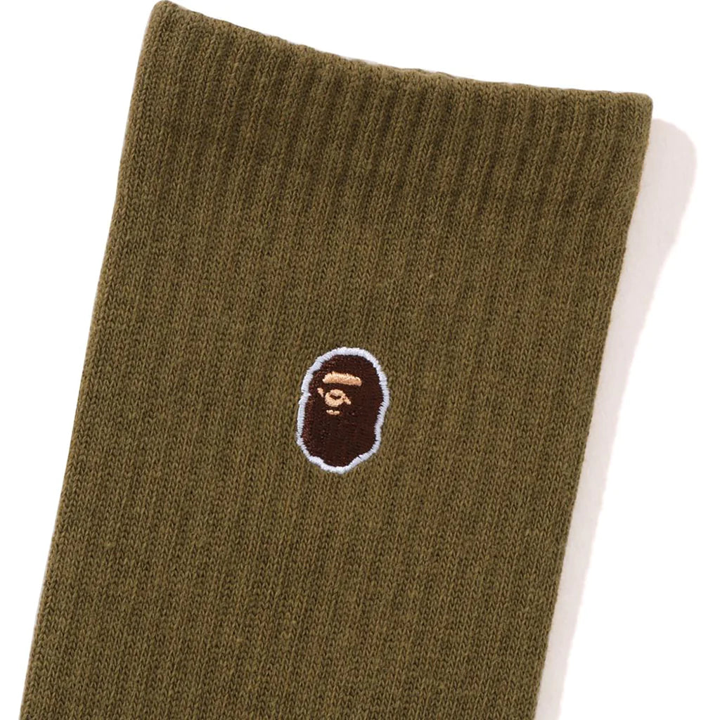 A BATHING APE APE HEAD ONE POINT SOCKS - OLIVE DRAB