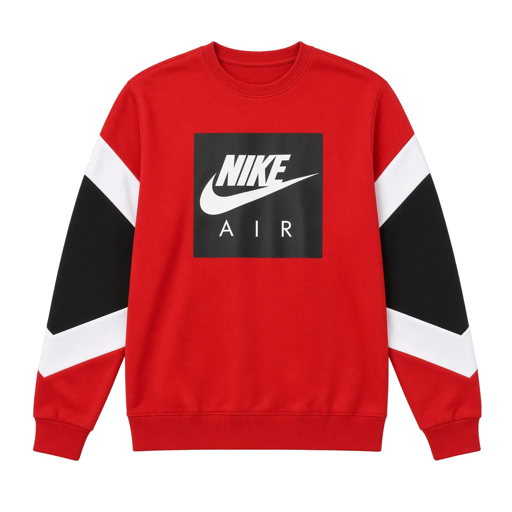 NIKE AIR FLEECE CREW SWEATSHIRT - GYM RED/WHITE-BLACK