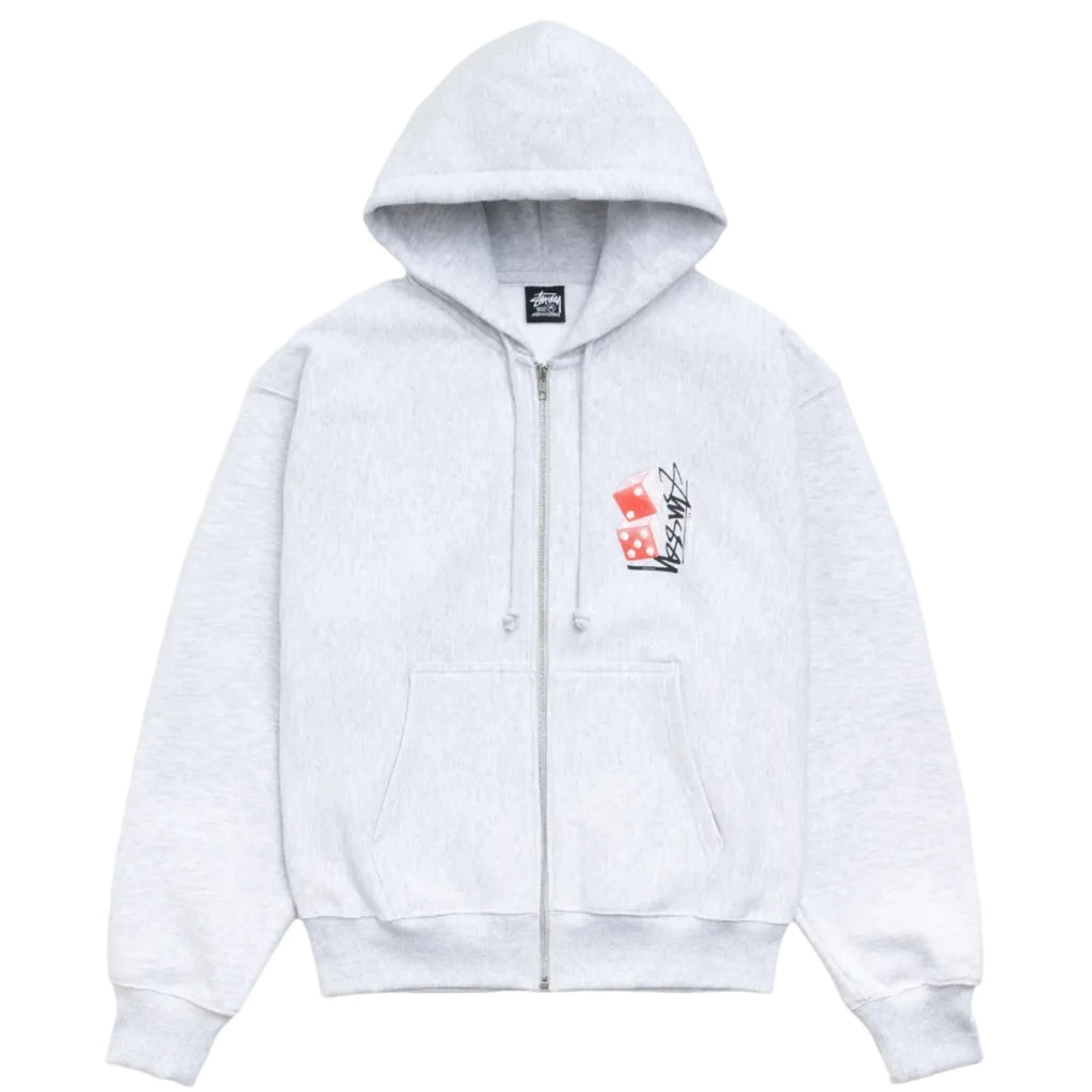 STÜSSY TALL DICE ZIP HOODIE - ASH HEATHER