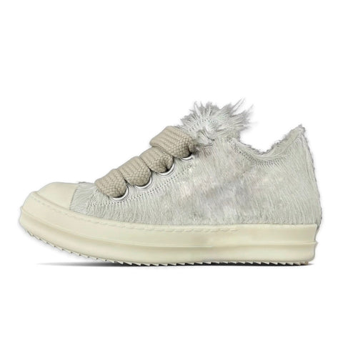 RICK OWENS CONCORDIANS FUR JUMBOLACE LOW SNEAKS SNEAKER - MILK/MILK/MILK