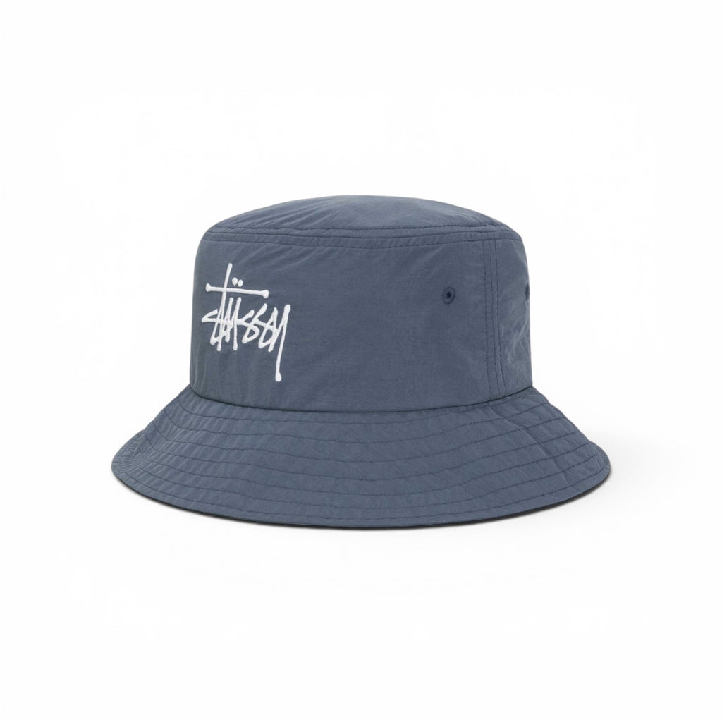 STÜSSY PEACHED NYLON BASIC BUCKET HAT - STEEL BLUE