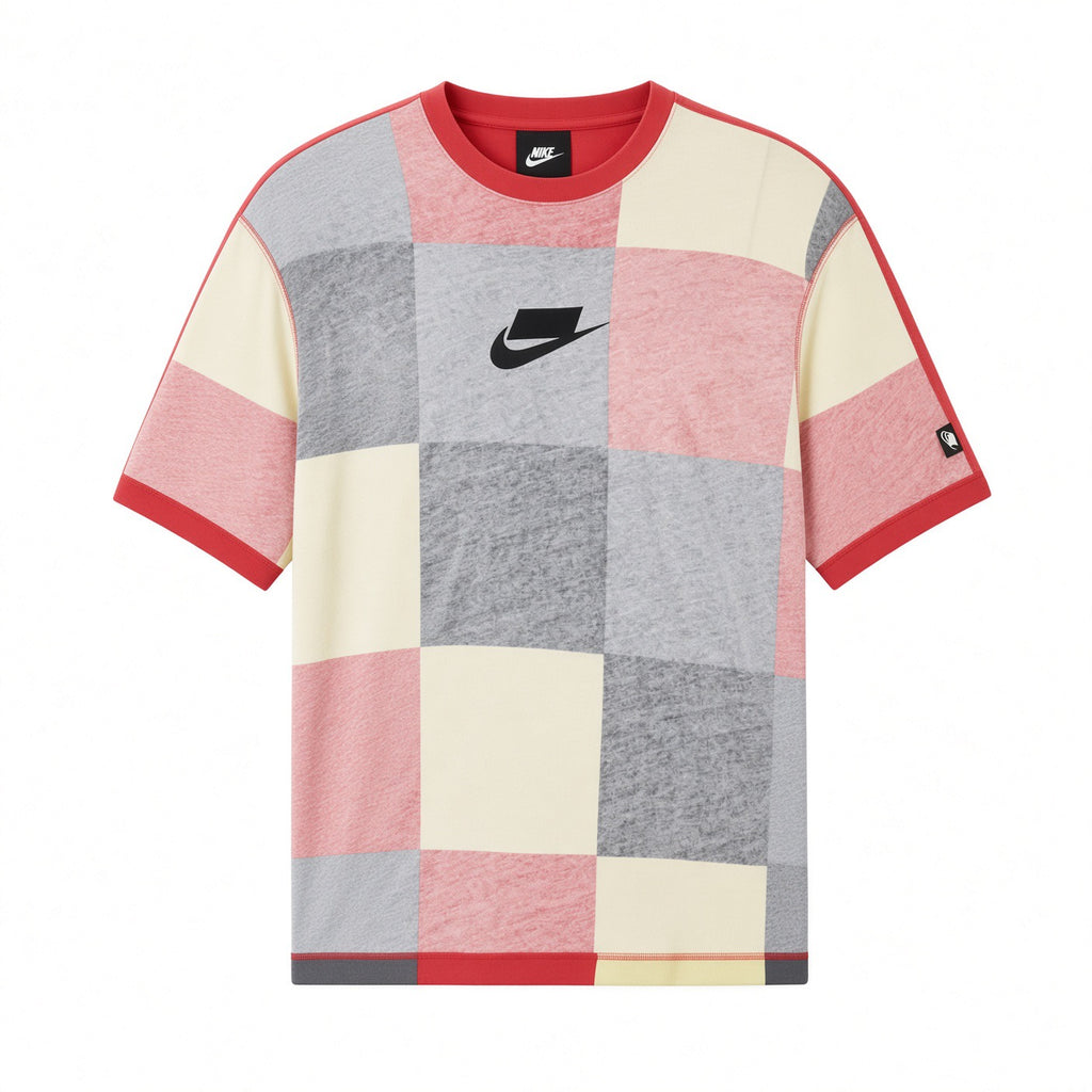 NIKE NSW ICON CLASH COLORBLOCK WOVEN T-SHIRT -TRACK RED/LIMELIGHT