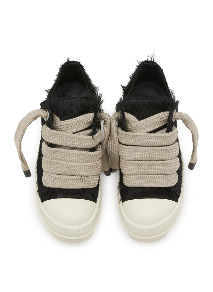 RICK OWENS CONCORDIANS FUR JUMBOLACE LOW SNEAKS SNEAKER - BLACK/MILK