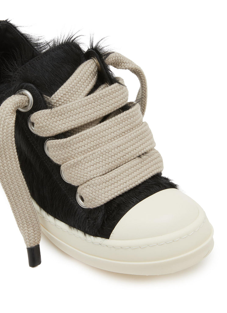 RICK OWENS CONCORDIANS FUR JUMBOLACE LOW SNEAKS SNEAKER - BLACK/MILK