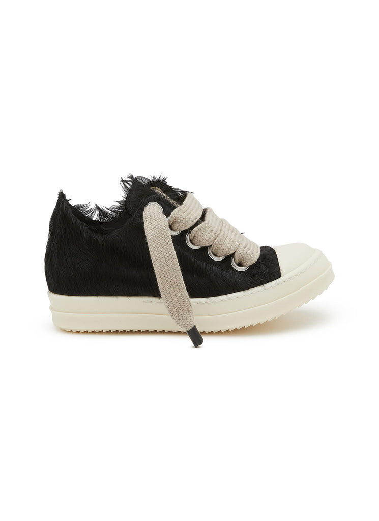 RICK OWENS CONCORDIANS FUR JUMBOLACE LOW SNEAKS SNEAKER - BLACK/MILK