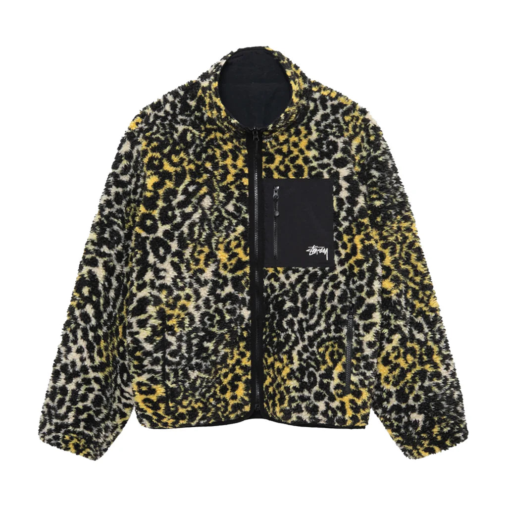 STÜSSY REVERSIBLE SHERPA JACKET - YELLOW LEOPARD