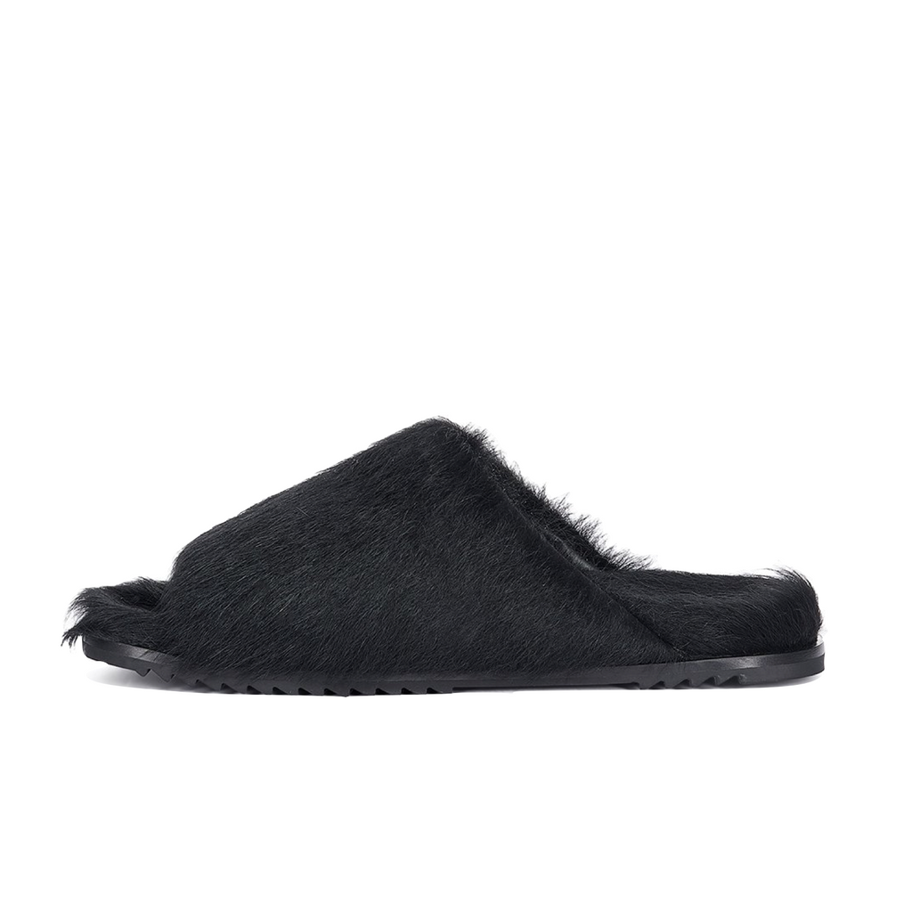 RICK OWENS FUR GRANOLAS SLIDE - BLACK