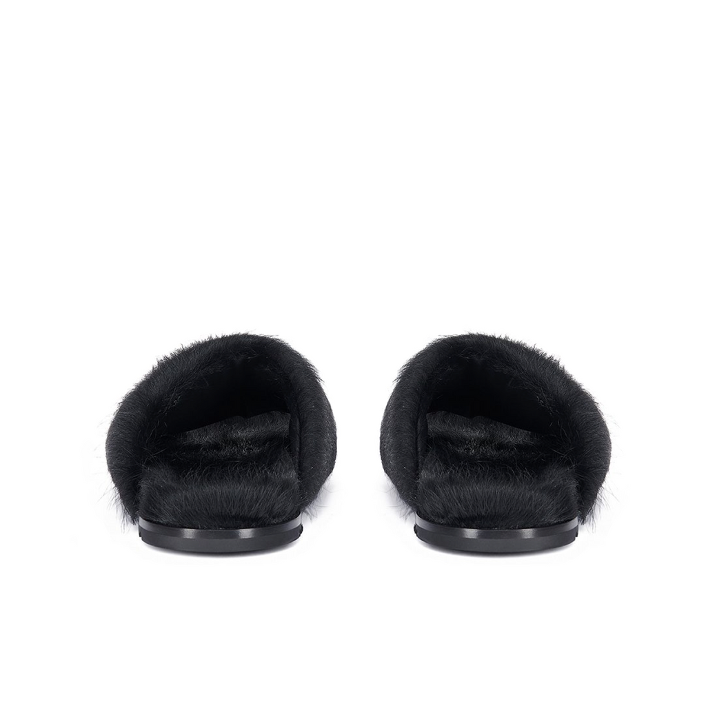 RICK OWENS FUR GRANOLAS SLIDE - BLACK
