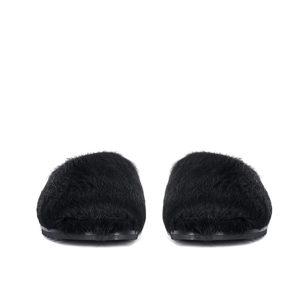RICK OWENS FUR GRANOLAS SLIDE - BLACK
