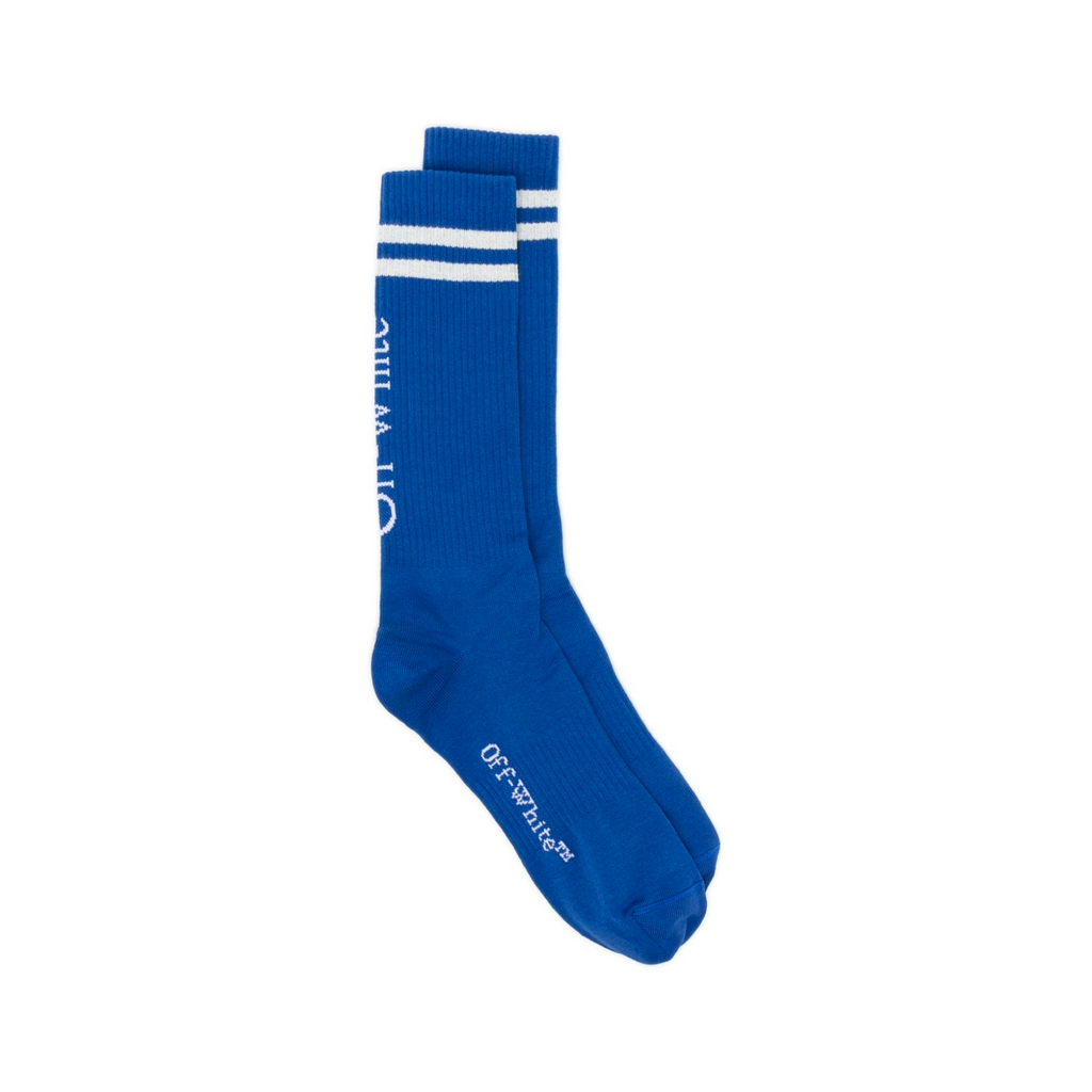 OFF—WHITE STRIPES BIG LOGO LONG SOCKS - DARK BLUE/IVORY