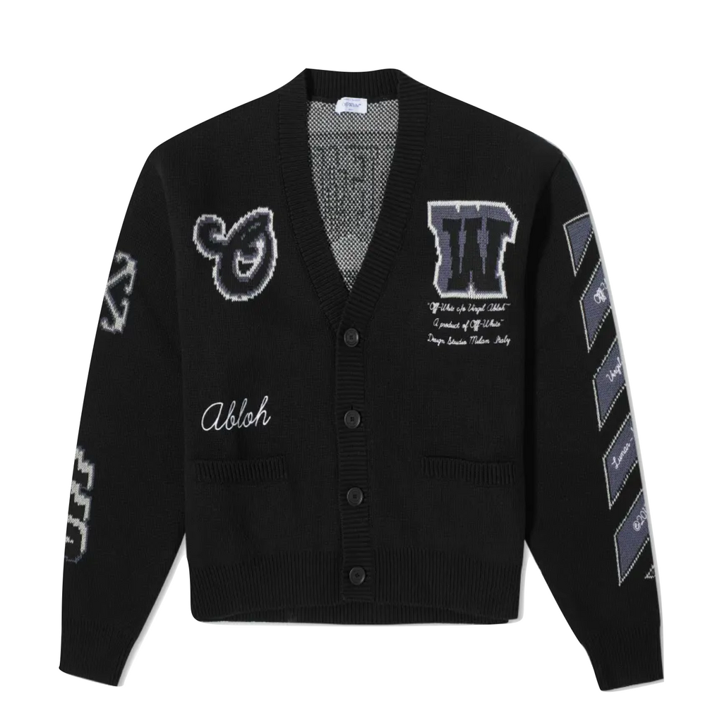 OFF—WHITE MOON VARSITY KNIT CARDIGAN - BLACK