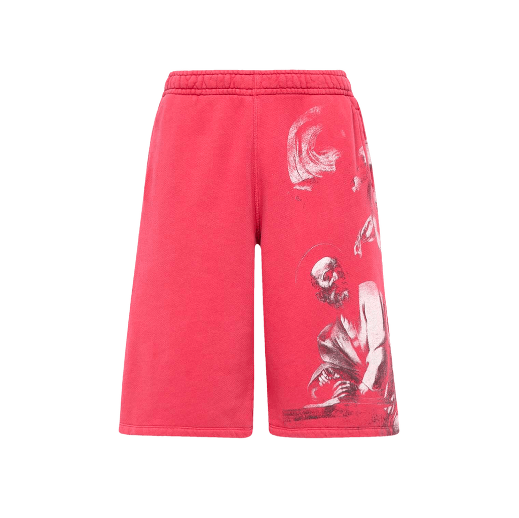 OFF—WHITE BW ST. MATTHEW OVERSIZED SWEATSHORT - RIOT RED/GREY