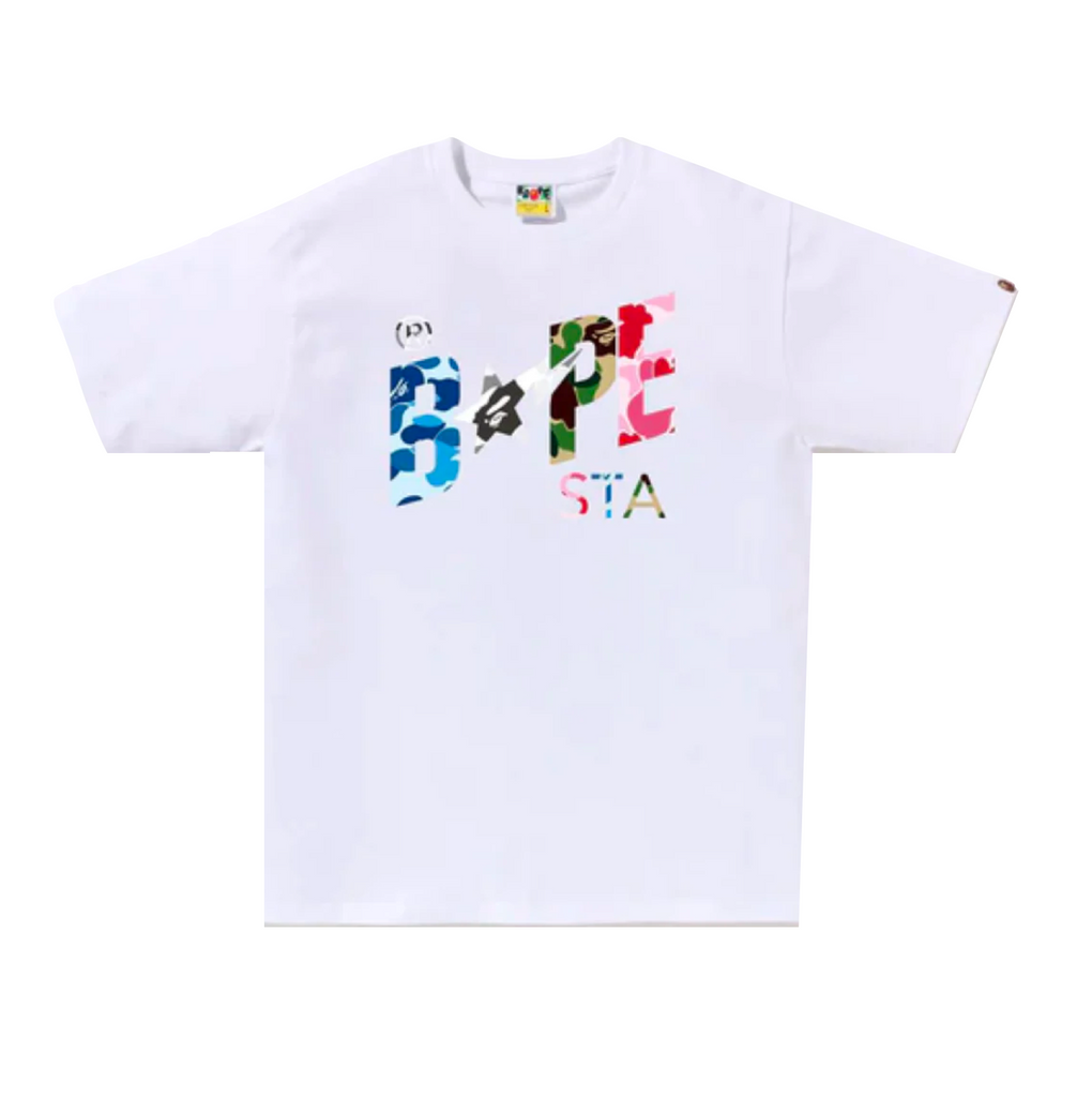 A BATHING APE ABC CAMO CRAZY BAPE STA LOGO TEE - WHITE