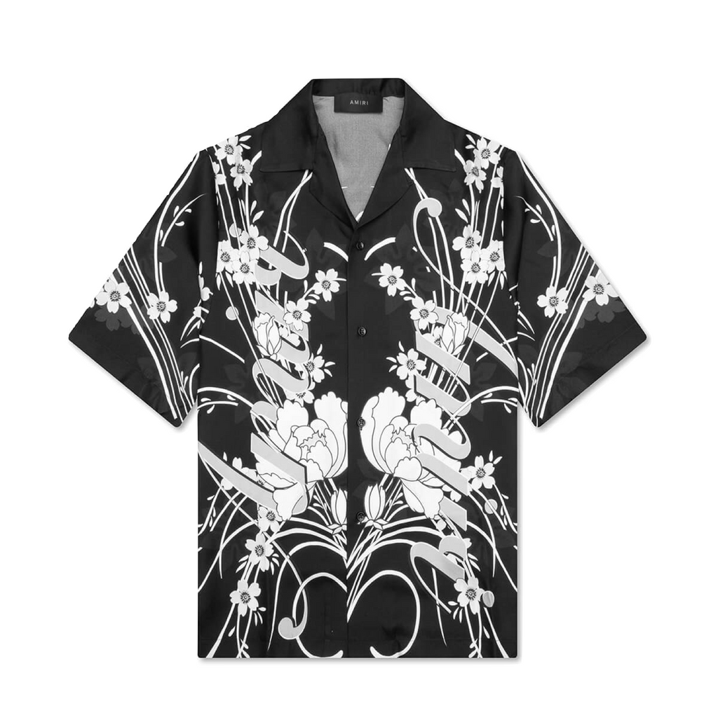 AMIRI FLORAL BOWLING SHIRT - BLACK