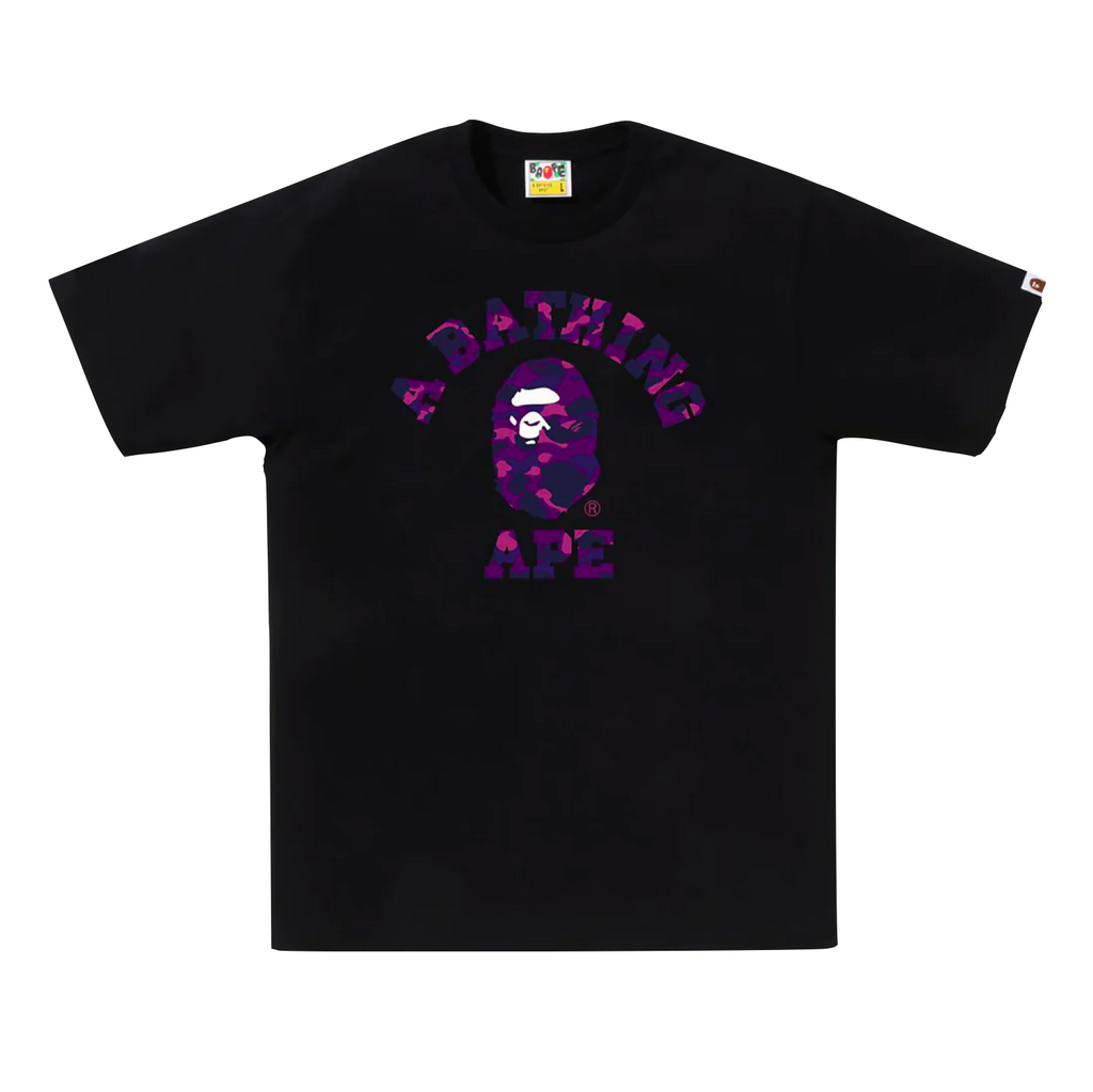 A BATHING APE COLOR CAMO COLLEGE TEE - BLACK
