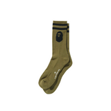 A BATHING APE APE HEAD LINE SOCKS - OLIVE DRAB