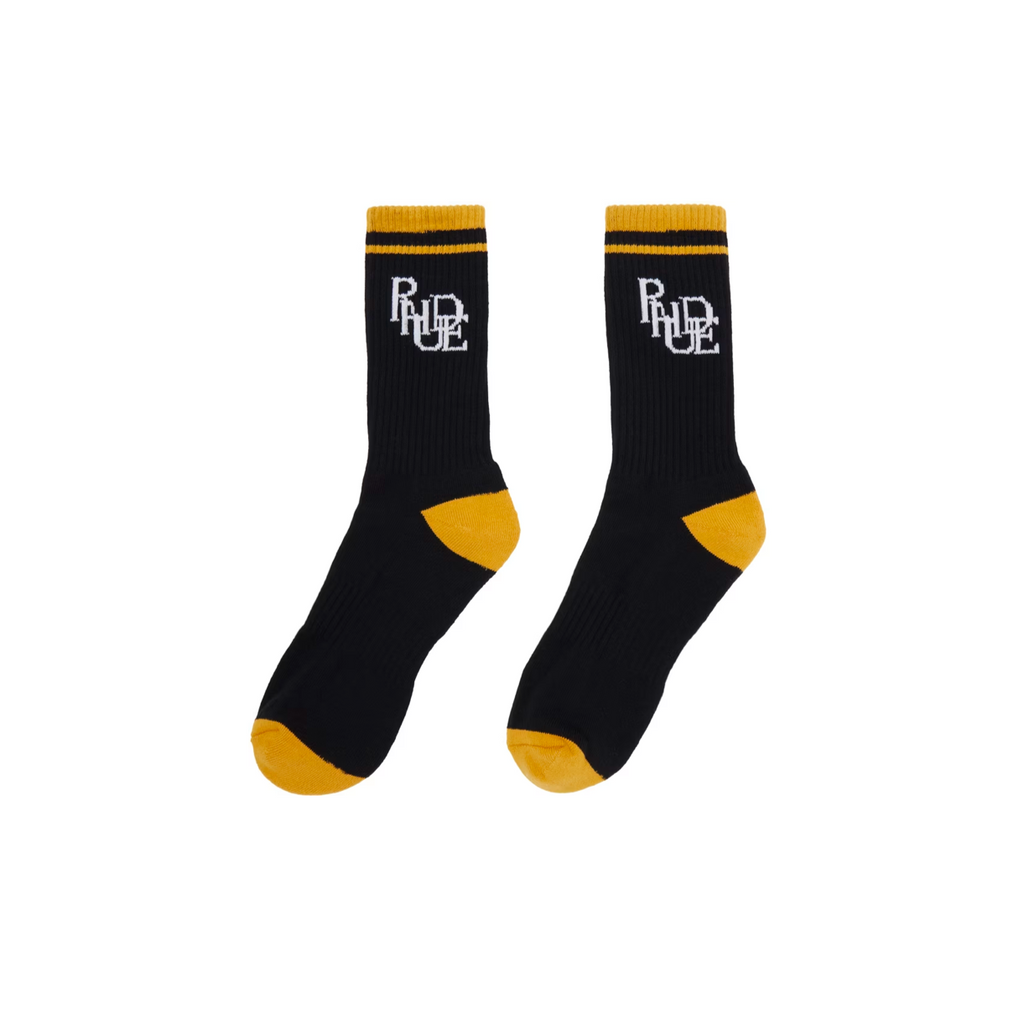 RHUDE SCRAMBLE LOGO SOCK - BLACK/YELLOW/CREAM