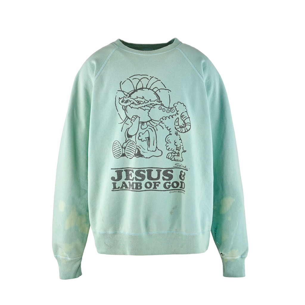 SAINT MICHAEL JESUS CREWNECK SWEATSHIRT - BLUE
