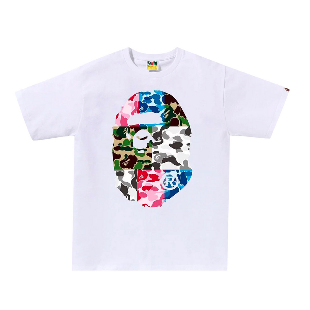 A BATHING APE ABC CAMO CRAZY BIG APE HEAD TEE - WHITE