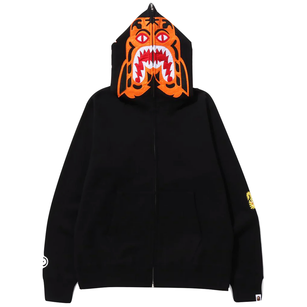 A BATHING APE TIGER FULL ZIP HOODIE - BLACK