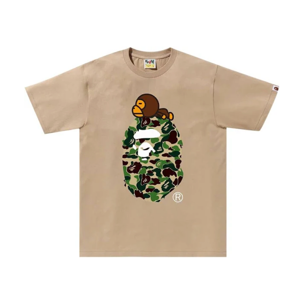A BATHING APE ABC CAMO MILO ON BIG APE TEE - BEIGE X GREEN
