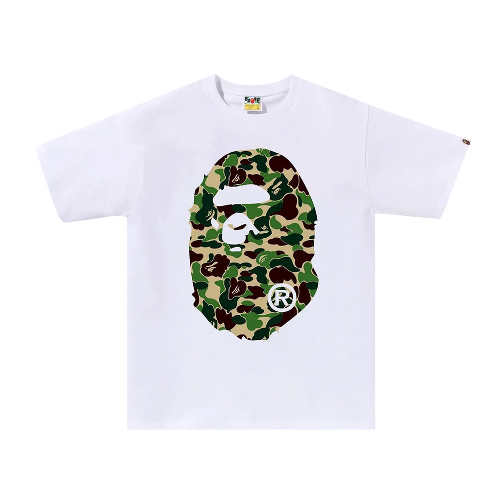 A BATHING APE ABC CAMO BIG APE HEAD TEE - WHITE X GREEN