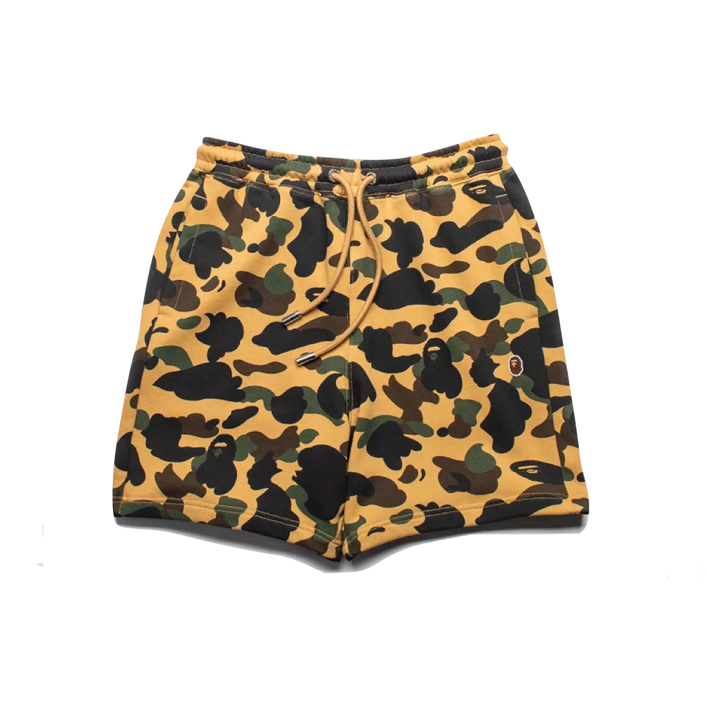 A BATHING APE 1ST CAMO APE HEAD ONE POINT SWEAT SHORTS - YELLOW