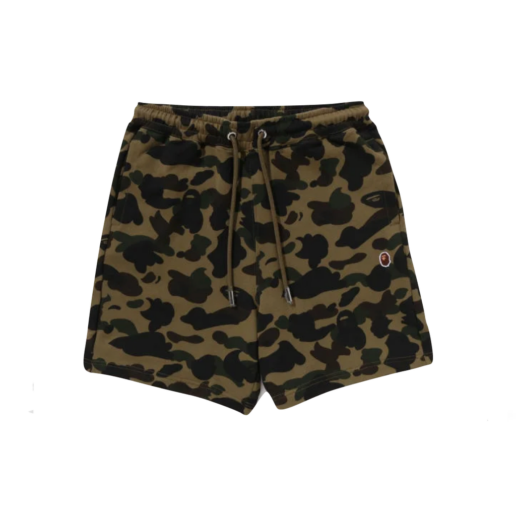 A BATHING APE 1ST CAMO APE HEAD ONE POINT SWEAT SHORTS - GREEN
