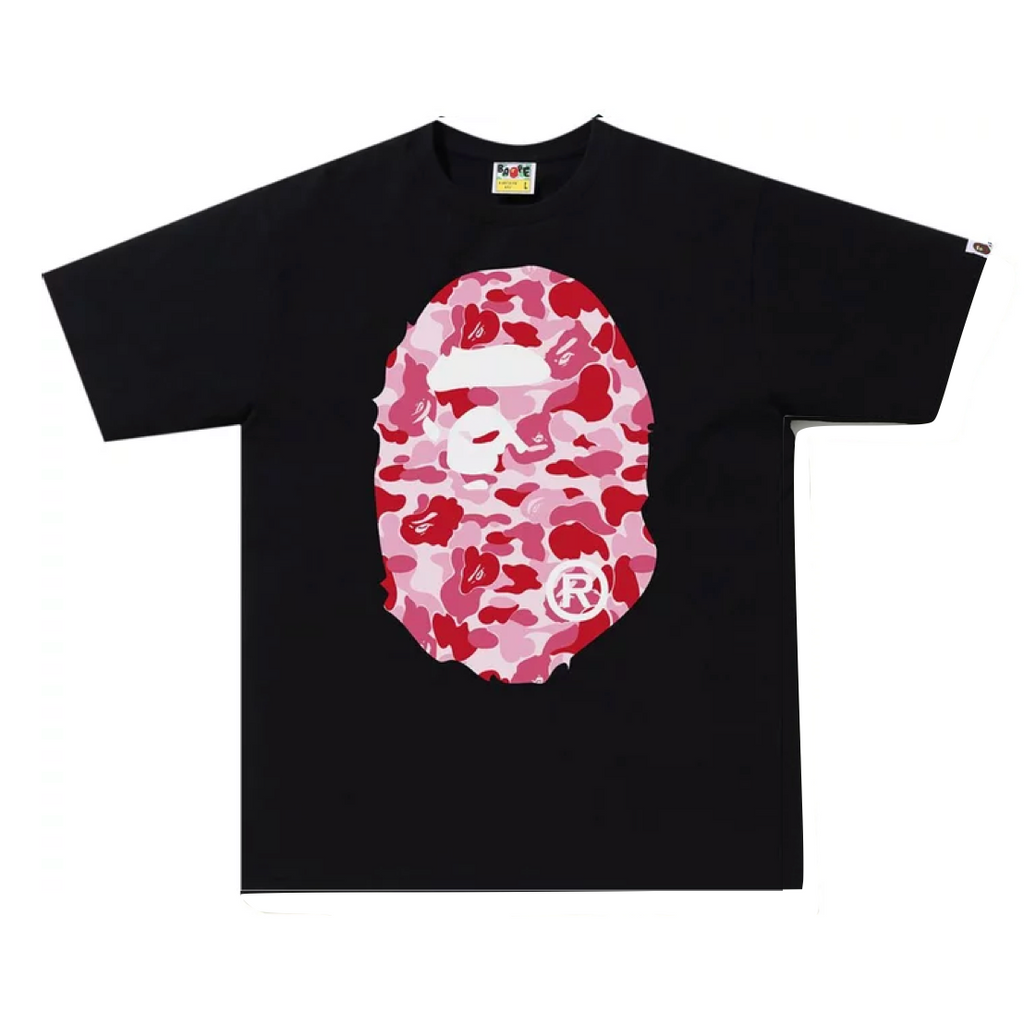 A BATHING APE ABC CAMO BIG APE HEAD TEE - BLACK X PINK