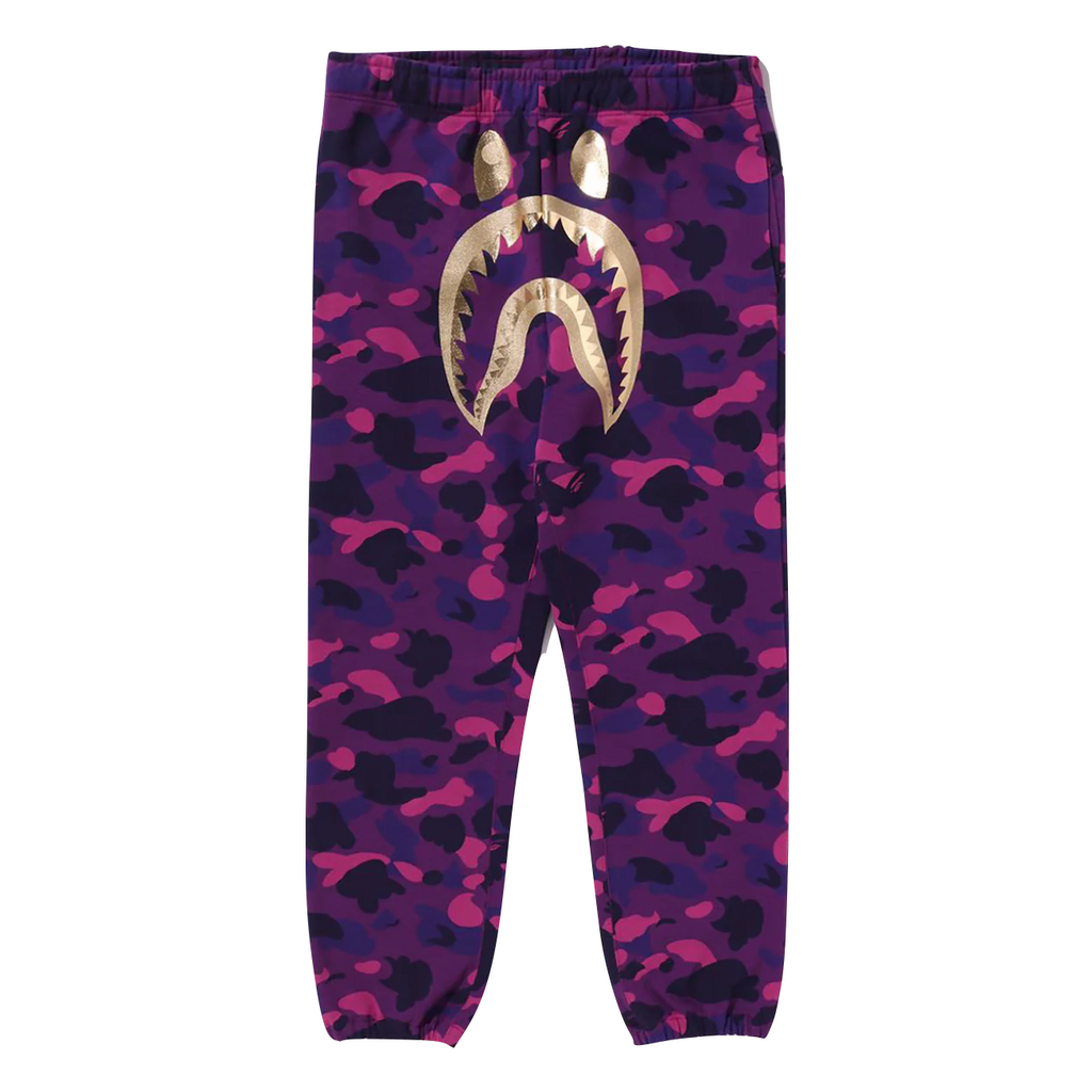 A BATHING APE COLOR CAMO SHARK SWEAT PANTS - PURPLE