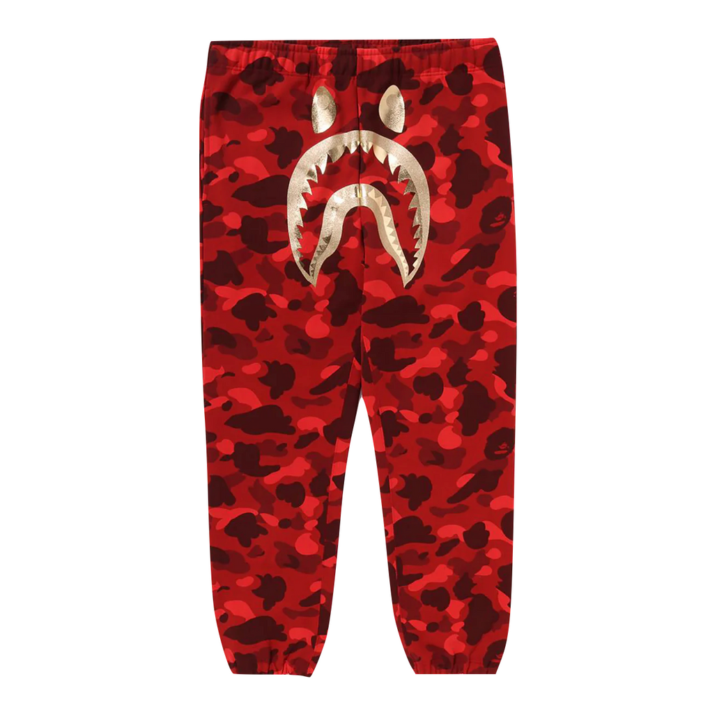 A BATHING APE COLOR CAMO SHARK SWEAT PANTS - RED