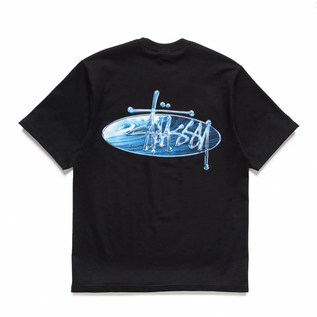 STÜSSY WAVE OVAL TEE - BLACK