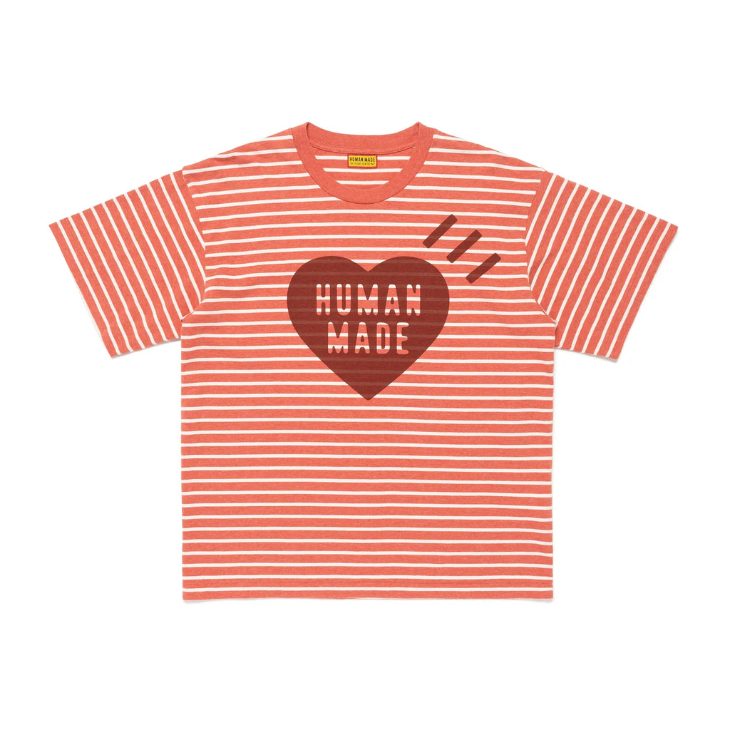 HUMAN MADE HEART STRIPED T-SHIRT - RED