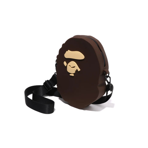 A BATHING APE APE HEAD SILICON SHOULDER BAG - BROWN