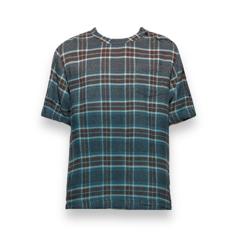 SACAI X DR WOO FLANNEL CHECK SS T-SHIRT - BROWN/BLUE (19- 01947M)