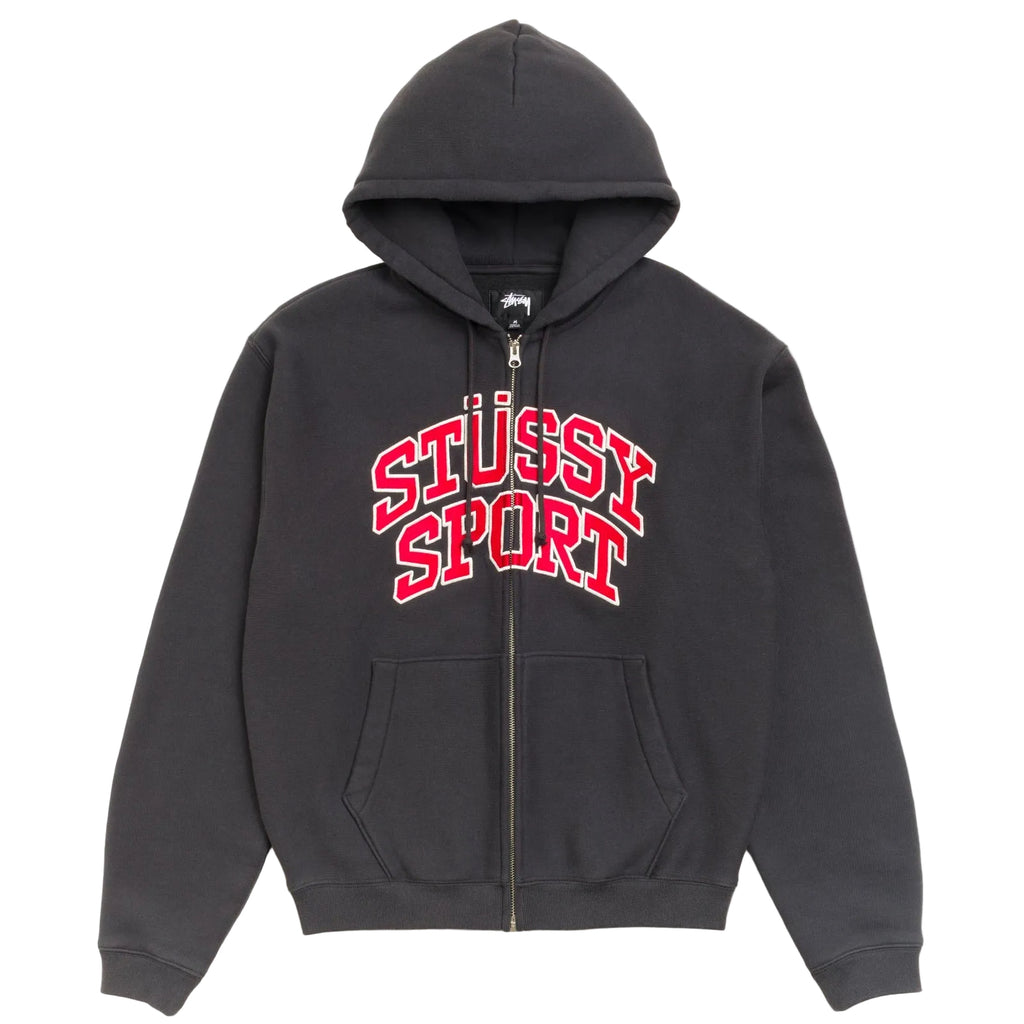 STÜSSY SPORT ZIP HOODIE - WASHED BLACK