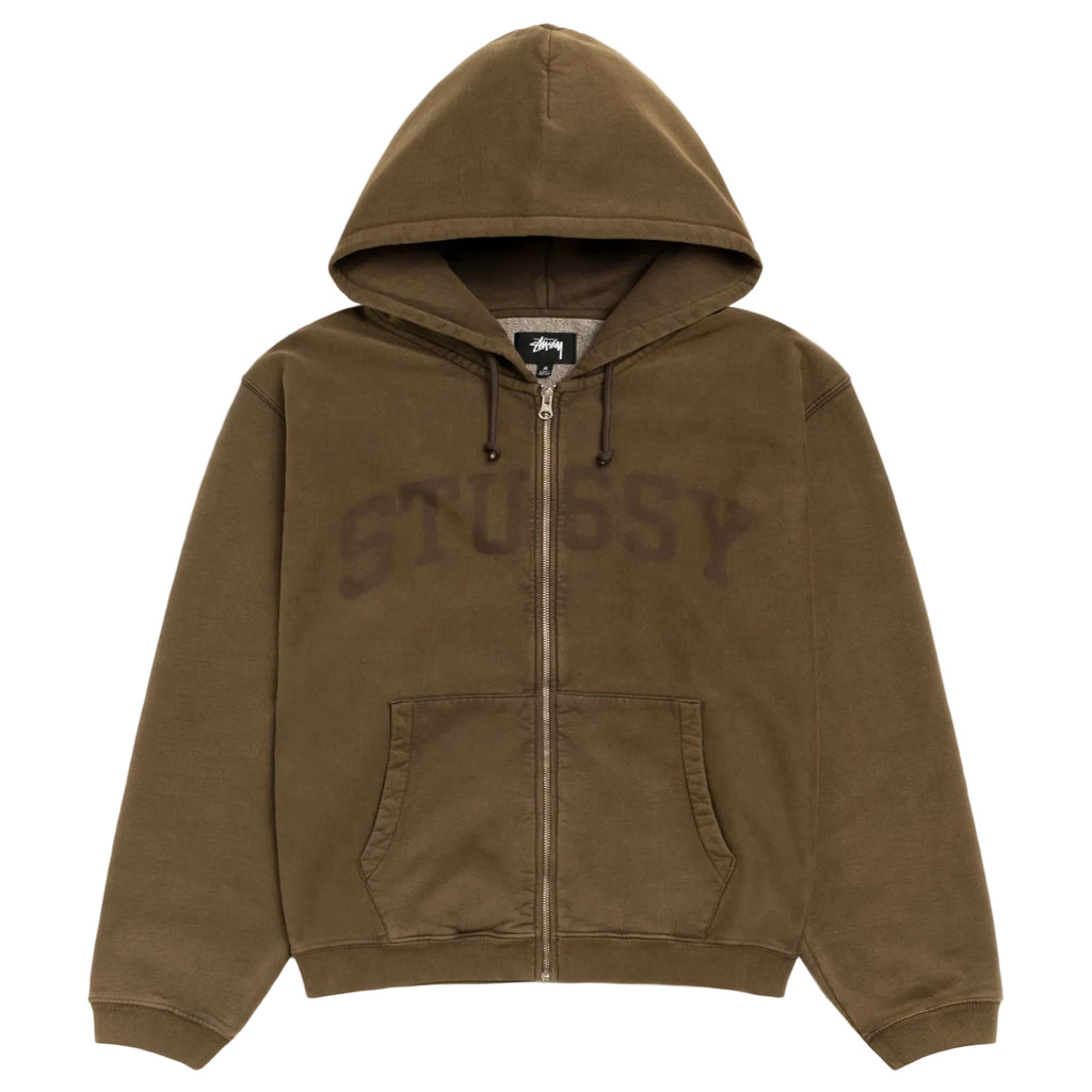 STÜSSY FADED GRAPHIC ZIP HOODIE - OLIVE