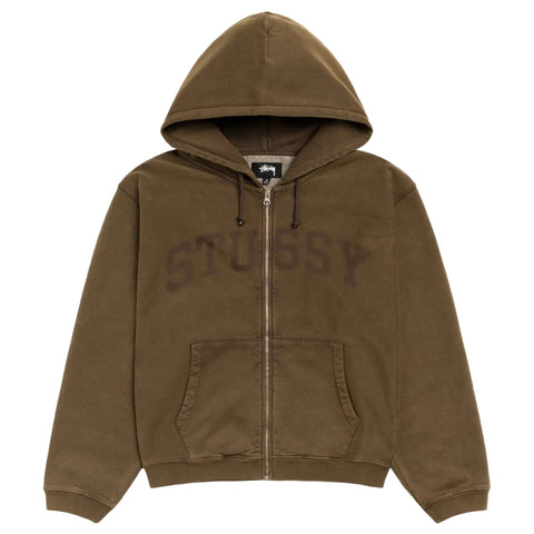 STÜSSY FADED GRAPHIC ZIP HOODIE - OLIVE