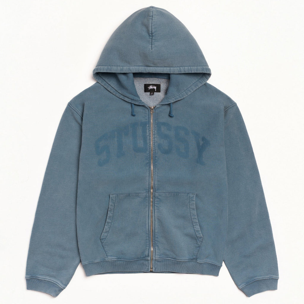 STÜSSY FADED GRAPHIC ZIP HOODIE - WASHED NAVY