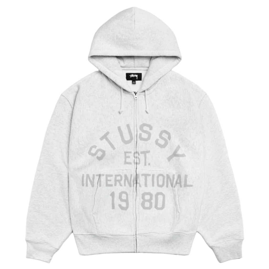 STÜSSY ESTABLISHED ZIP HOODIE - ASH HEATHER GRAY