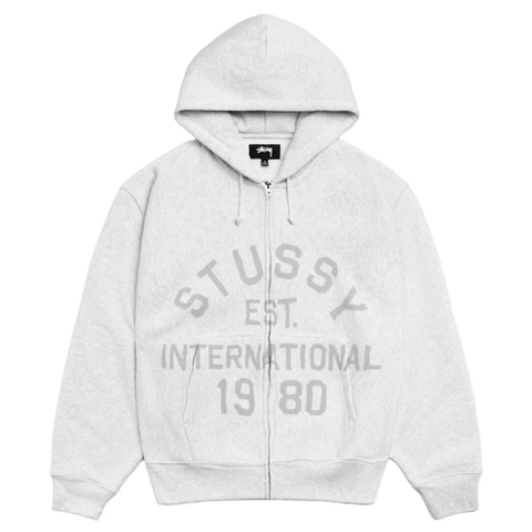 STÜSSY ESTABLISHED ZIP HOODIE - ASH HEATHER GRAY
