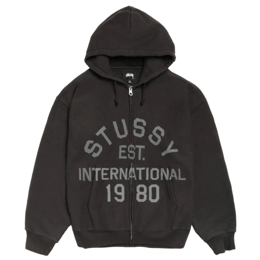 STÜSSY ESTABLISHED ZIP HOODIE - BLACK