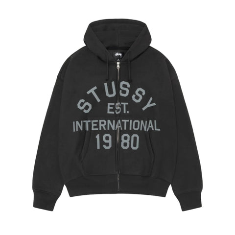 STÜSSY STUSSY EST PRINTED ZIP HOODIE - BLACK