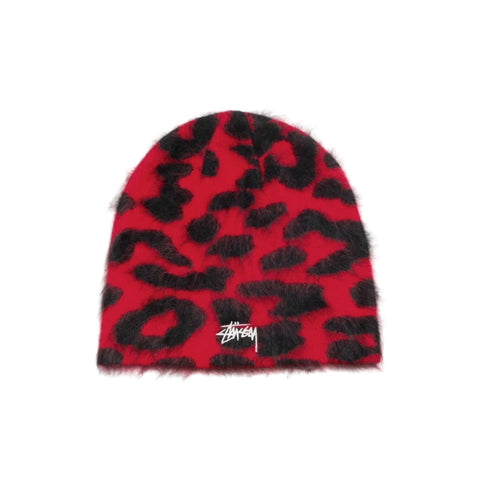 STÜSSY CASHMERE LEOPARD SKULLCAP - RED