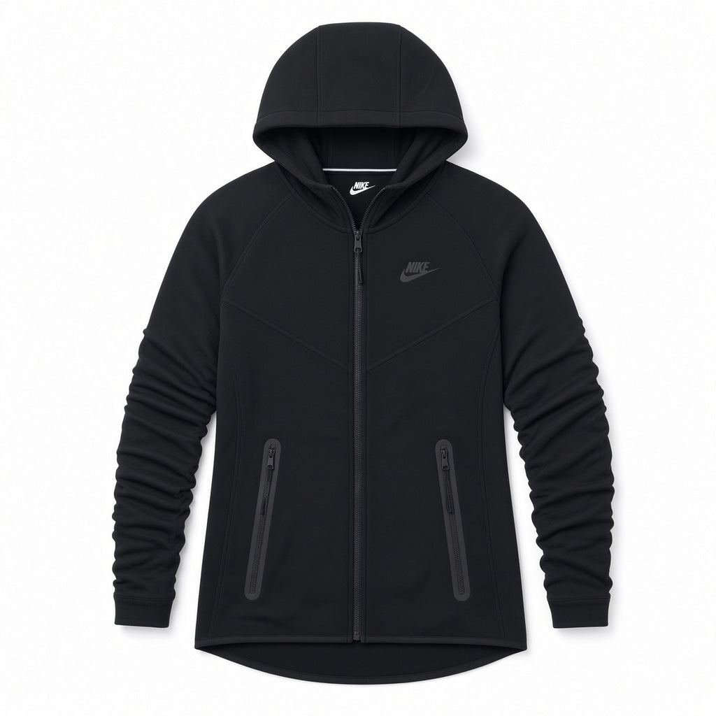 WOMENS NIKE TECH FLEECE FULL-ZIP HOODIE - BLACK