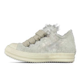 RICK OWENS CONCORDIANS FUR JUMBOLACE LOW SNEAKS SNEAKER - MILK/MILK/MILK