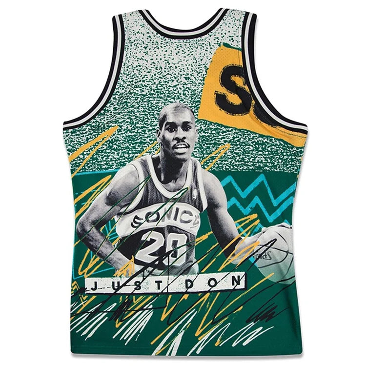 JUST DON X MITCHELL & NESS ‘SEATLE SUPERSONICS’ SUBLIMATED JERSEY - PATTERN KELLY GREEN