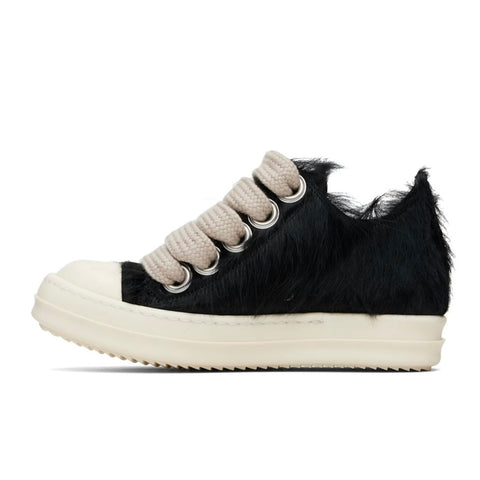 RICK OWENS CONCORDIANS FUR JUMBOLACE LOW SNEAKS SNEAKER - BLACK/MILK
