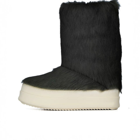 RICK OWENS CONCORDIANS FUR PADDED MEGA BUMPER LUNAR BOOTS - BLACK/MILK