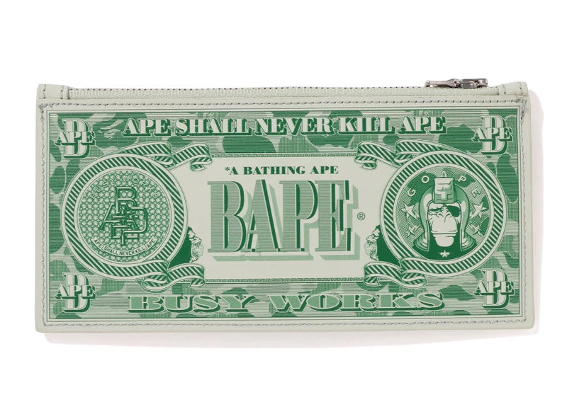 A BATHING APE BANKNOTE DESIGN POUCH - GREEN